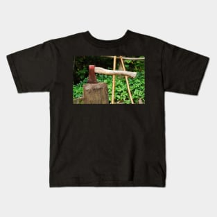 Old Axe on Wood Block Kids T-Shirt